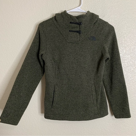 The North Face Girls Size 10-12 Green Heather Fleece Hooded Sweatshirt - Picture 2 of 13